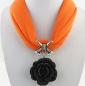 Trendy orange scarf pendant statement necklace